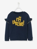 Sweatshirt with Frills & Message,  for Girls blue dark solid with design