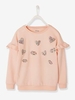 Sweatshirt with Frills and Strass Appliqués for Girls pink light solid with design