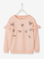 Sweatshirt with Frills and Strass Appliqués for Girls pink light solid with design