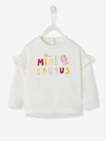 Sweatshirt with Frills,  Decorative Motif,  Embroidered Cactus,  for Baby Girls white light solid with design