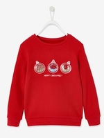 Sweatshirt with Glittery Christmas Baubles,  for Girls red bright solid with desig