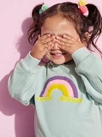 Sweatshirt with Hood and Rainbow for Girls blue light solid with design