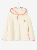 Sweatshirt with Hood in Sherpa for Girls white light solid with design