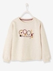Sweatshirt with Inscription,  Embroideries & Pompons,  for Girls beige light solid with design
