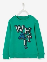 Sweatshirt with Inscription in Relief for Boys green bright solid with desig