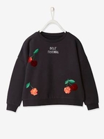 Sweatshirt with Motif with Reversible Sequins,  for Girls black dark solid with design
