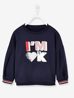 Sweatshirt with Reversible Sequins for Girls blue dark solid with design