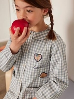 sweet vichy Smock with Iridescent Badges for Girls beige