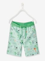 Swim Shorts for Boys,  Surfing Motifs & Palm Tree Badge green light all over printed