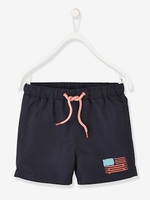 Swim Shorts with Flag for Boys blue dark solid with design