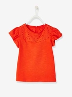 T-Shirt for Girls,  with Broderie Anglaise and Ruffled Sleeves blue dark solid
