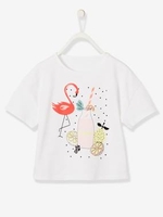 T-Shirt with Exotic Motif & Iridescent Detail,  for Girls white light solid with design