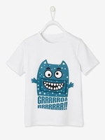 T-Shirt with Fun Monster Motif for Boys white light solid with design