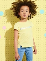 T-Shirt with Inscription,  Short-Sleeved,  for Girls yellow light solid with design