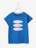 T-Shirt with Iridescent Motif for Girls blue dark solid with design
