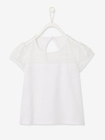 T-Shirt with Lace Details for Girls white light solid