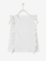 T-Shirt with Ruffles in Broderie Anglaise for Girls white light solid