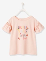 T-Shirt with Ruffles on the Sleeves for Girls pink light solid with design