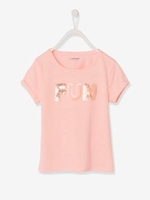 T-Shirt with Sequinned Message for Girls pink light solid with design