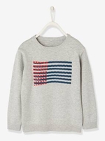 Top with Flag Motif in Relief,  for Boys blue dark solid with design