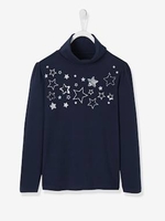 Top with Iridescent Stars and Sequins for Girls blue dark solid with design