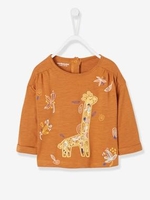 Top with Large Giraffe Motif for Baby Girls brown light solid with design