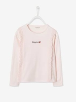 Top with Ruffles in Broderie Anglaise,  for Girls pink light solid