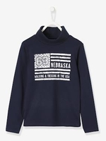 Turtleneck Top with Graphic Motif for Boys blue dark solid with design