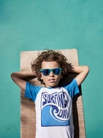 Two-Tone T-Shirt with Surf Motif,  for Boys white light solid with design