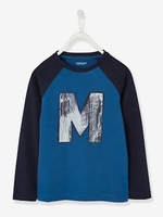Two-Tone Top with Graffiti Motif for Boys blue dark solid with design