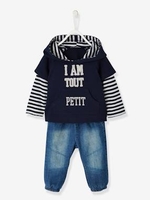Very Comfortable Outfit for Baby Boys,  I am tout petit blue dark solid with design
