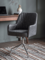 NEW Fluted Leather Swivel Chair - Black