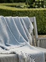NEW Indoor Outdoor Herringbone Reversible Throw - Soft Blue