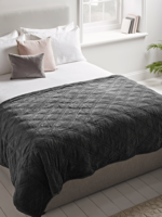 NEW Lightweight Diamond Velvet Bedspread - Charcoal