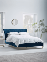NEW Pleated Velvet Kingsize Bed - Deep Blue