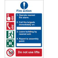 Draper Fire Action Procedure Sign 200mm 300mm Standard